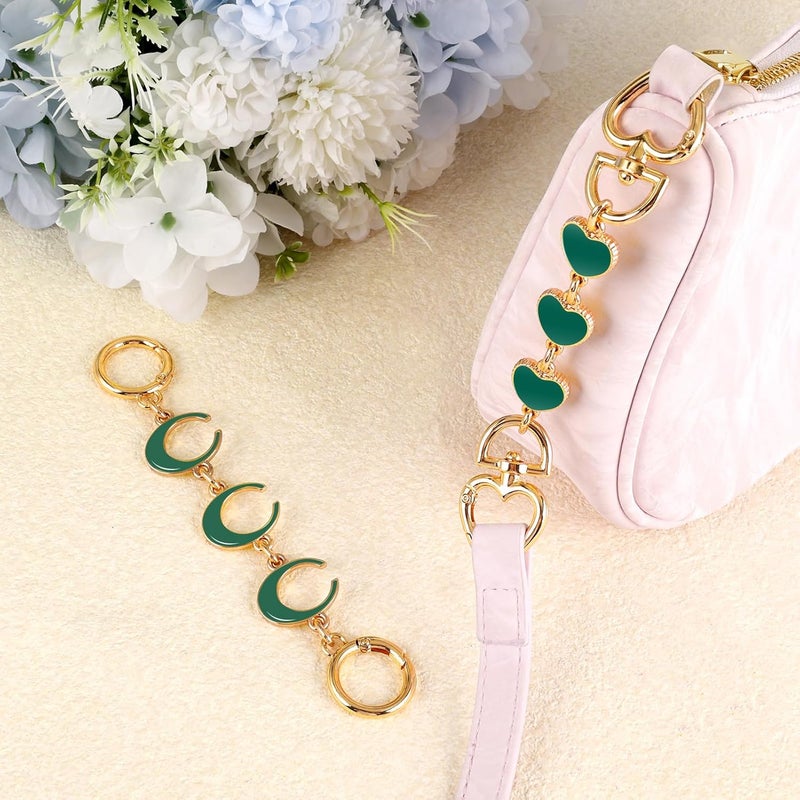 Tmtains 2Pcs Bag Extender Chain Gold Purse Extender Chain Heart Moon Purse Strap Extenders Green Purses Strap Replacement Crossbody Bags Accessories for Women Cute Bag Charms for Handbags Tote Purses Making - Image 5